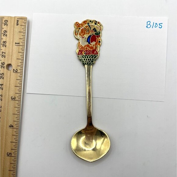 Souvenir Korea Spoon With Enamel Tiger & Traditional Figures Design B105 - Picture 4 of 4
